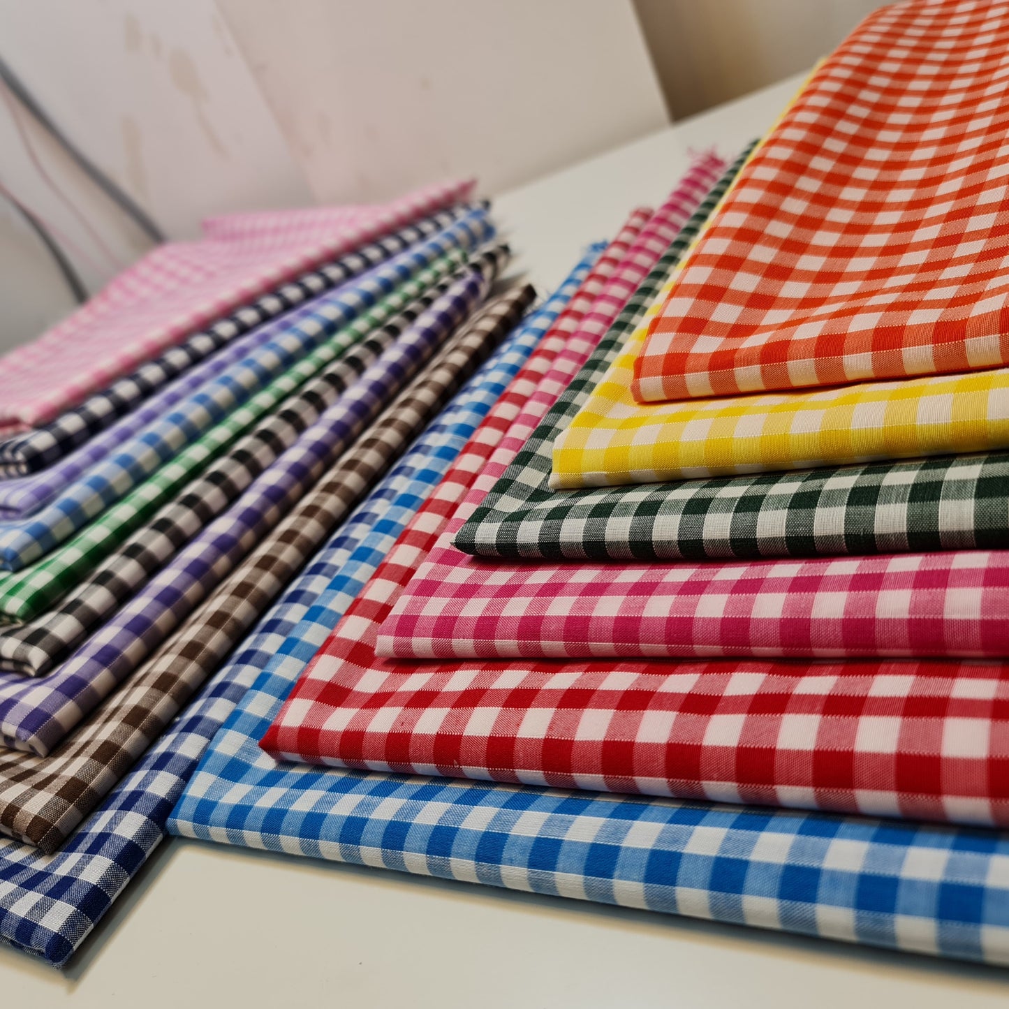 Polycotton Fabric 1/4" Gingham Check Material Dress Craft Uniform Checked 112cm (Kingfisher)