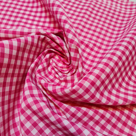 Polycotton Fabric 1/4" Gingham Check Material Dress Craft Uniform Checked 112cm (Cerise)