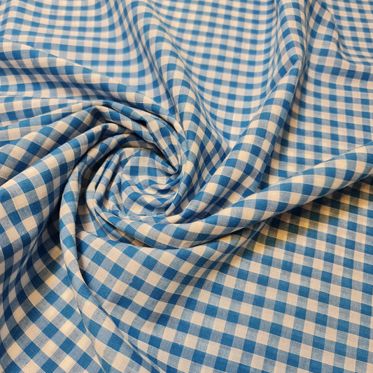 Polycotton Fabric 1/4" Gingham Check Material Dress Craft Uniform Checked 112cm (Kingfisher)