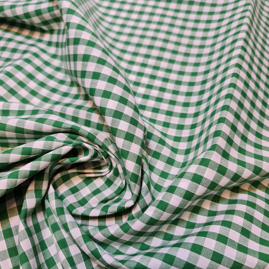 Emerald Green Polycotton Fabric 1/4" Gingham Check Sewing Dressmaking Curtains Uniform Table cover Material 44" Meter