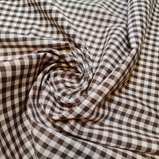 Polycotton Fabric 1/4" Gingham Check Material Dress Craft Uniform Checked 112cm (Brown)