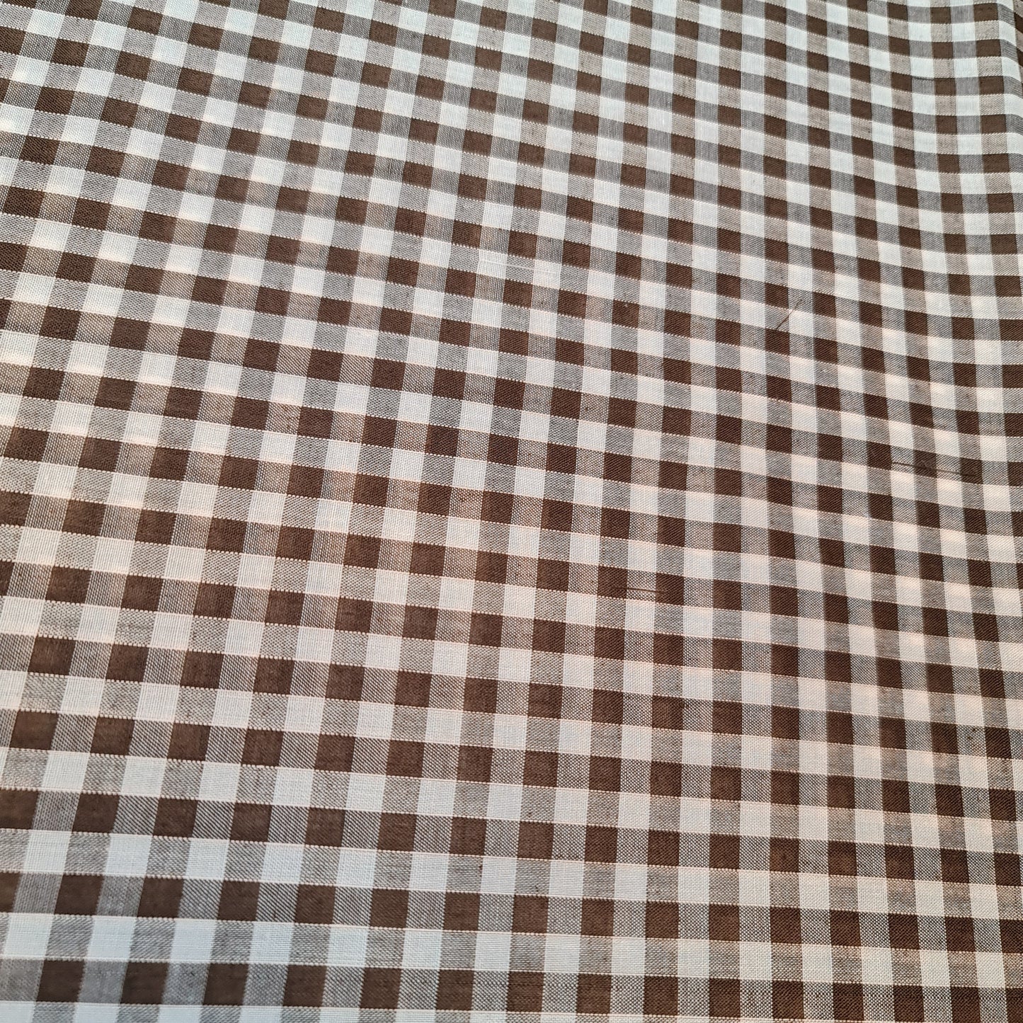 Polycotton Fabric 1/4" Gingham Check Material Dress Craft Uniform Checked 112cm (Brown)