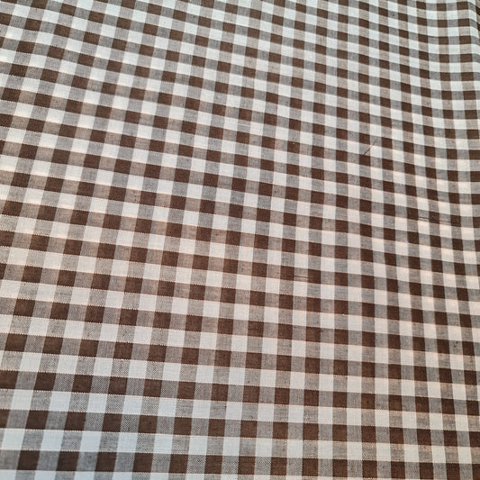 Brown Polycotton Fabric 1/4" Gingham Check Sewing Dressmaking Curtains Uniform Table cover Material 44" Meter