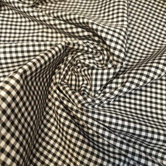 Black Gingham Polycotton Fabric 1/8" Check Sewing Dressmaking Curtains Uniform Table cover Material 44" Meter