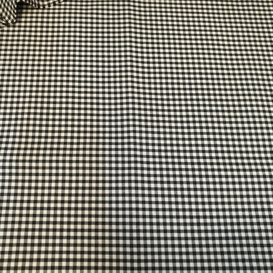 Gingham Polycotton Fabric 1/8" Check Sewing Dressmaking Curtains 112cm 44" Wide (Black)