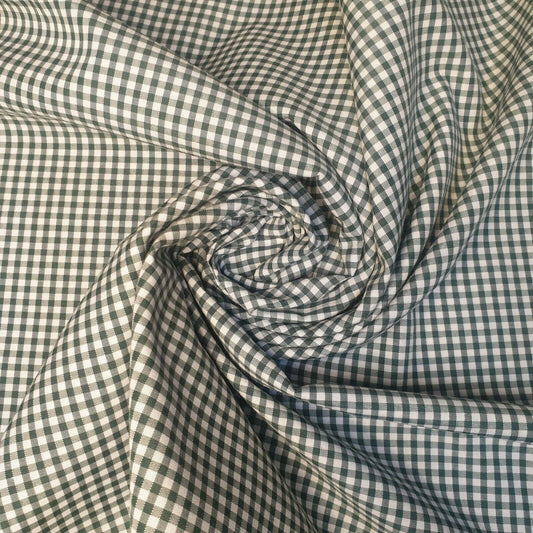 Gingham Polycotton Fabric 1/8" Check Sewing Dressmaking Curtains 112cm 44" Wide (Bottle Green)