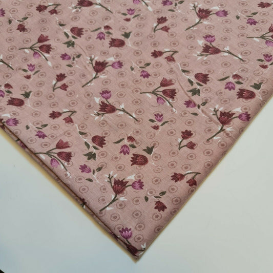 Vintage Floral Printed Polycotton Soft Dress Craft Fabric 58" By The Meter (Mauve)