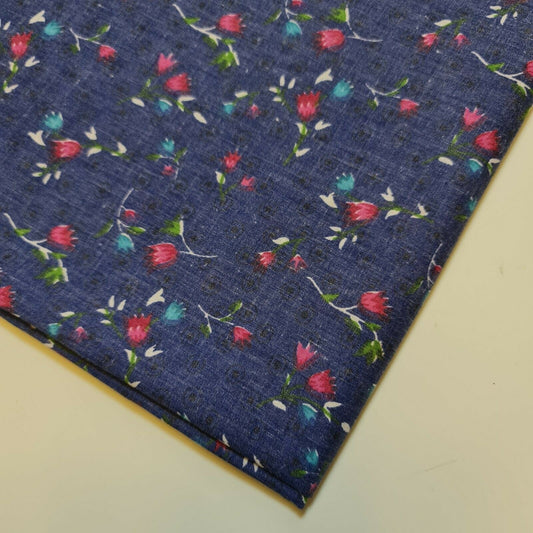 Weicher Polycotton-Kleiderstoff mit Blumenmuster im Vintage-Stil, 147,3 cm, Meterware (blau)