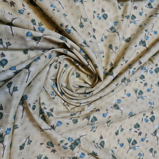 Weicher Polycotton-Kleiderstoff mit Blumenmuster im Vintage-Stil, 147,3 cm, Meterware (grün)