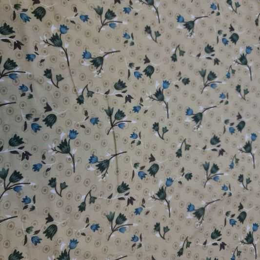 Green Vintage Floral Printed Polycotton Soft Dress Craft Fabric 58" By The Meter