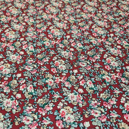 Cerise Base 100% Cotton Poplin Floral Spring Bloom Print Fabric Dress Craft Soft Fabric 58"