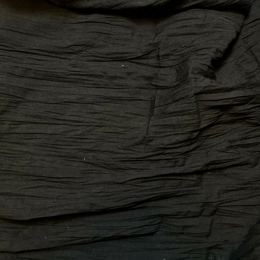 Creased Crinkle 100% Cotton Plain Boho Fabric Material Crushed Craft Dress 55" (Black)