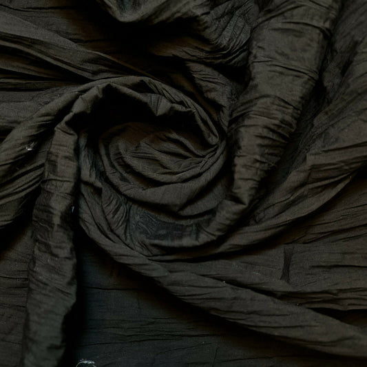 Creased Crinkle 100% Cotton Plain Boho Fabric Material Crushed Craft Dress 55" (Black)