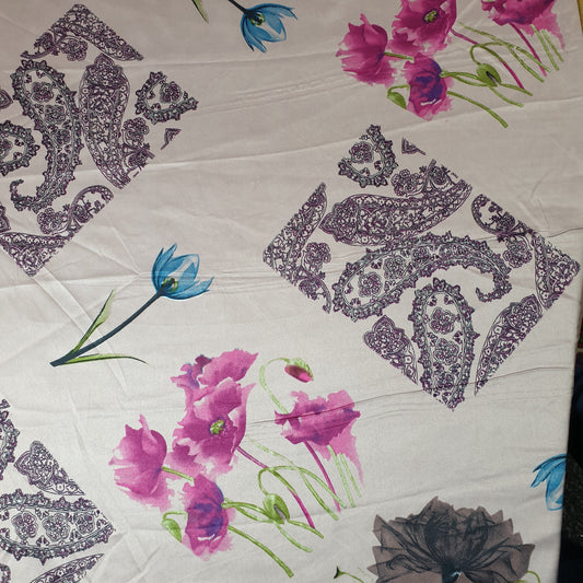 Blumenmuster, bedruckter Seidensatinstoff für Kleider, 147,3 cm, Meterware, d#4 (Farbe 2)