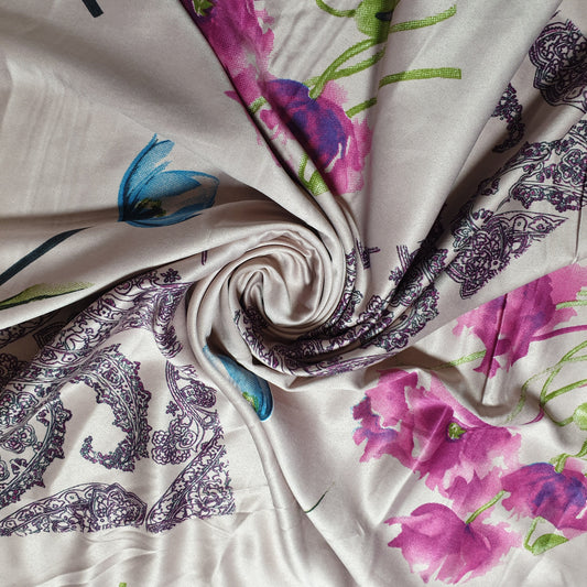 Blumenmuster, bedruckter Seidensatinstoff für Kleider, 147,3 cm, Meterware, d#4 (Farbe 2)