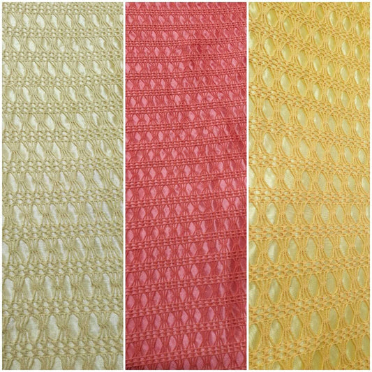 Floral Web Design Silk Satin Backed Bonded Lace net one way Stretch 150cm Wide (Coral Peach)