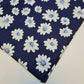 100% Cotton Poplin Daisy Flower Print Fabric Dress Craft Soft Fabric 58" Meter (Navy Base)