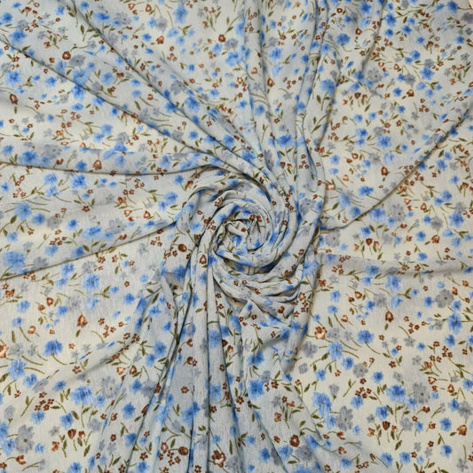 Animal Floral Printed Soft Poly Crepe Dress Drape Craft Fabric 58" By Meter (Ditsy Blue)