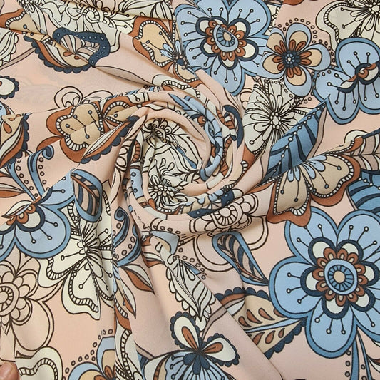 Animal Floral Printed Soft Poly Crepe Dress Drape Craft Fabric 58" By Meter (Pink Floral)