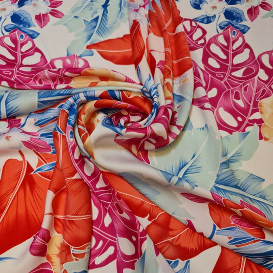 Weißer Satin mit Blumenmuster, weich, flüssig, seidig, bedruckt, für Kleider, 147,3 cm, Meterware