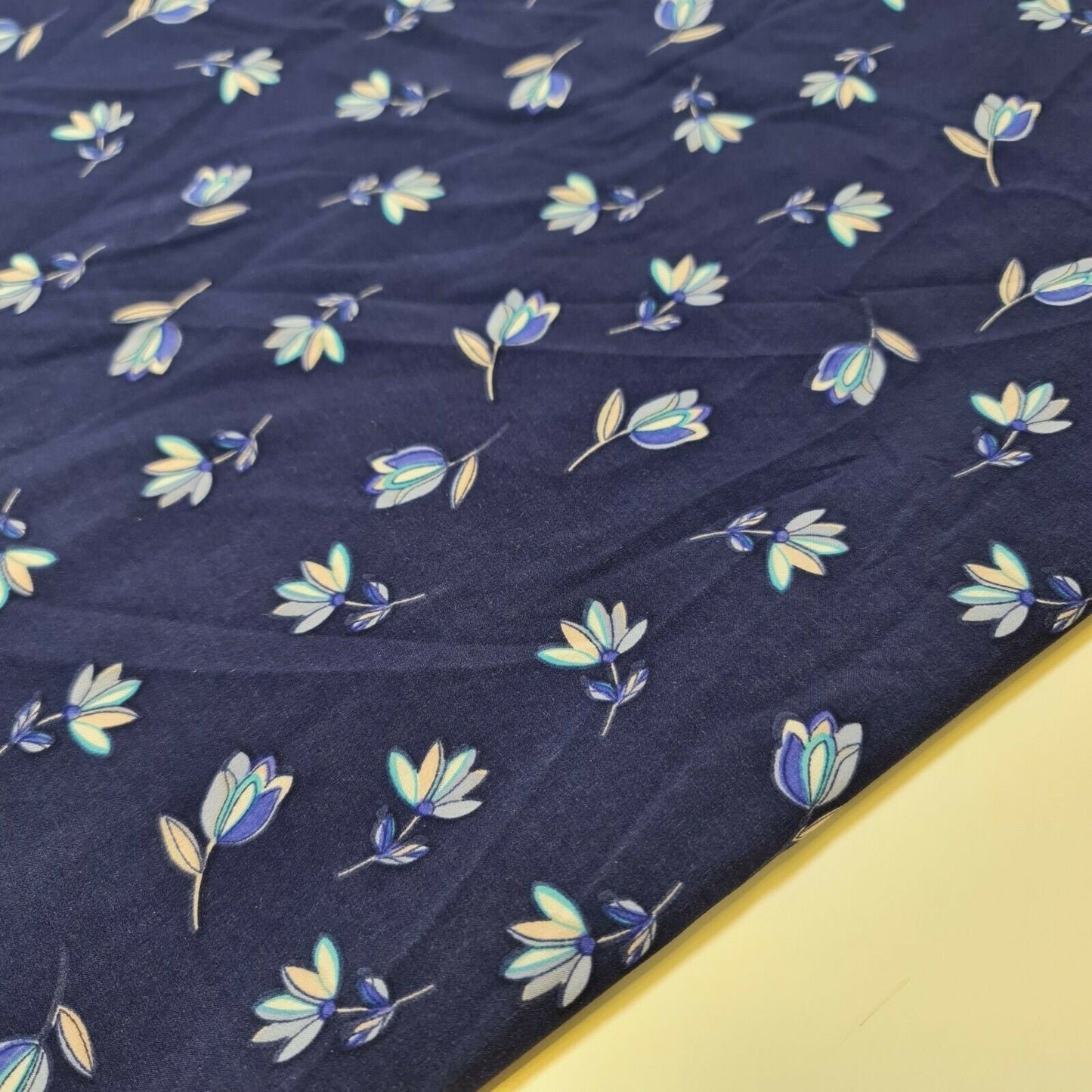 Soft Blue Crepe Spring Floral Print Dress Craft Fabric 58" By The Meter