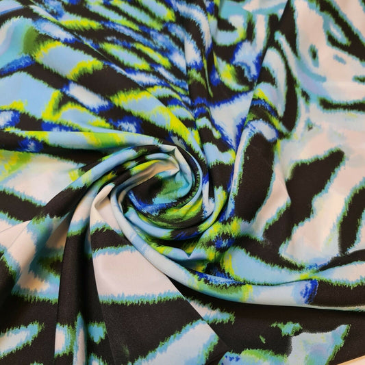Weicher Crêpe-Stoff mit Neon-Print, Zebra-Print, Schwarz, Kleiderstoff, Bastelstoff, 147,3 cm, Meterware