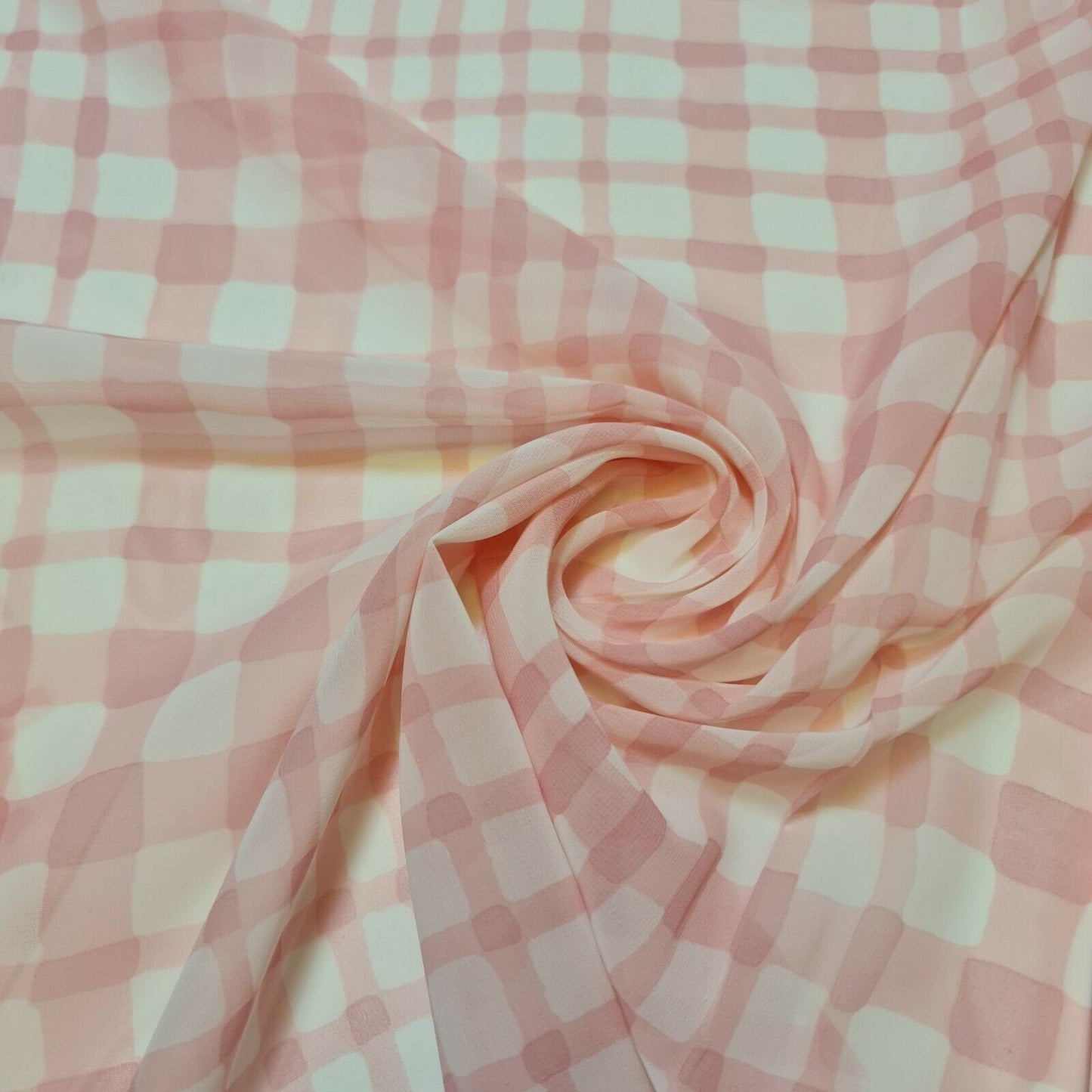 Tartan Checks Pink Print Soft Poly Crepe Dress Drape Craft Fabric 58" By Meter