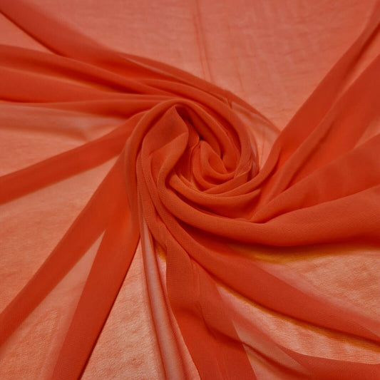 Coral Chiffon Sheer Fabric Plain Soft Lightweight Polyester Dress Material 58"