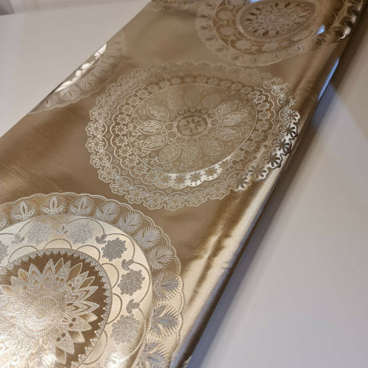 Gold/Silver 3D Floral Print Wipe Clean PVC Tablecloth Oilcloth Vinyl 137cm Wide (Gold - 3)