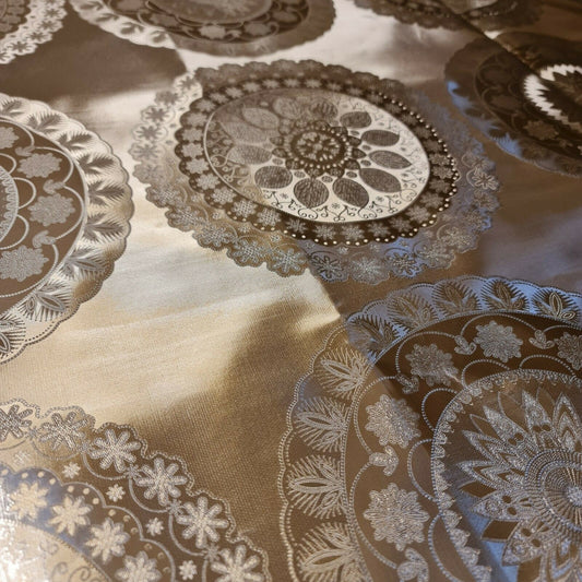 Gold/Silver 3D Floral Print Wipe Clean PVC Tablecloth Oilcloth Vinyl 137cm Wide (Gold - 3)