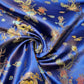 Traditional Chinese Embroidered Brocade Poly Silky Satin Oriental Dragon Print By the Meter (Navy Blue)