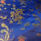 Traditional Chinese Embroidered Brocade Poly Silky Satin Oriental Dragon Print By the Meter (Navy Blue)