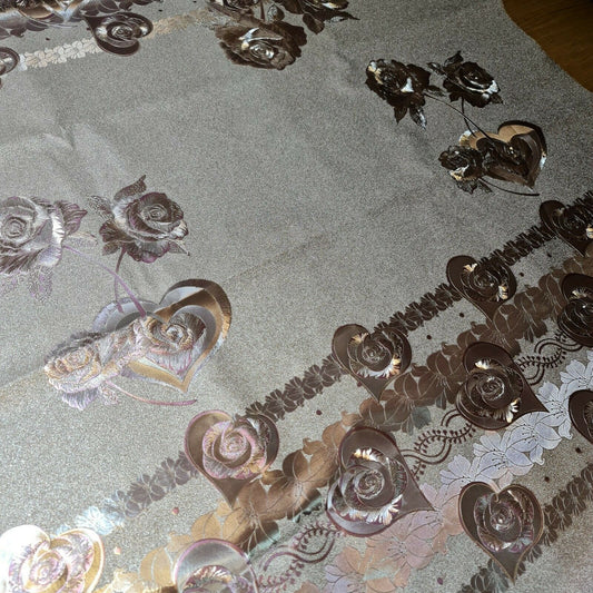 Gold/Silver 3D Floral Print Wipe Clean PVC Tablecloth Oilcloth Vinyl 137cm Wide (Gold - 5)