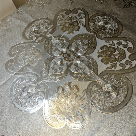 Tischdecke aus PVC mit 3D-Blumendruck, goldfarben/silber, abwischbar, Wachstuch-Vinyl, 137 cm breit (Silber – 5)