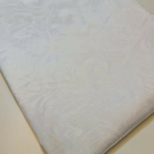 White Floral Self Print Faux Silk Taffeta Material Dress Craft Cushion Curtain Fabric 58" By Meter