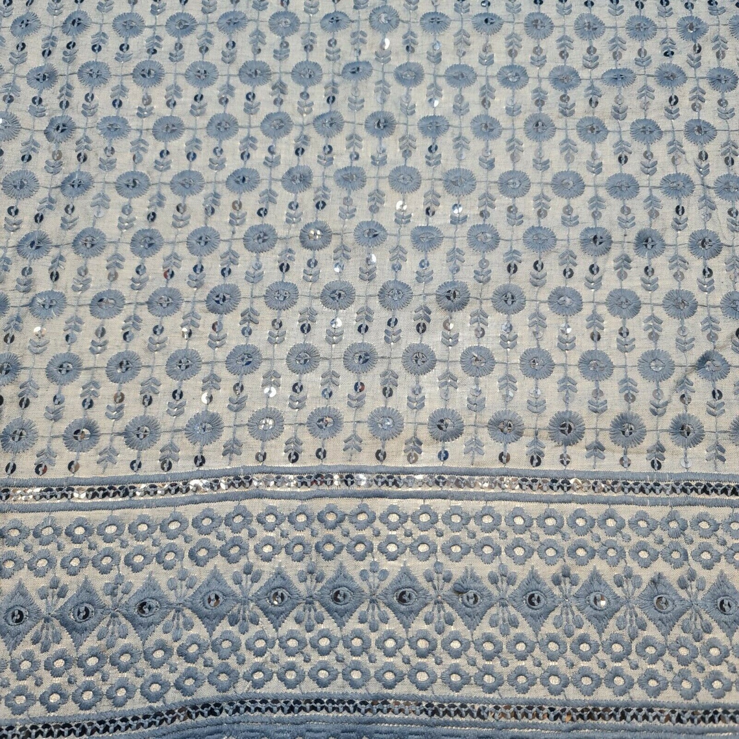 New Cotton Lawn Soft Broderie Anglaise Embroidery Border Dress Craft Fabric 50"J (Grey)
