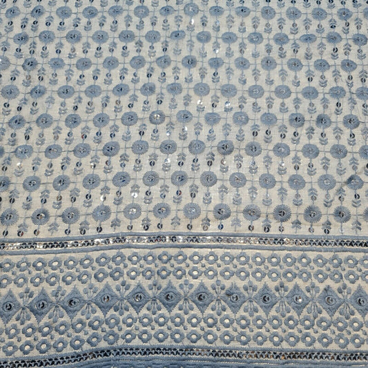 Neuer weicher Baumwollbatist mit Lochstickerei-Bordüre, Kleider- und Bastelstoff, 50"J (Grau)