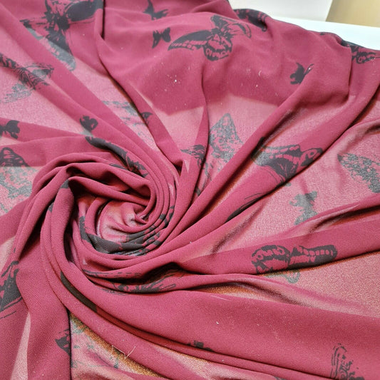 Butterfly Print Crepe Chiffon Georgette Burgundy Summer Dress Craft Fabric 58"