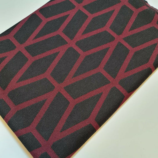 Black Burgundy Ponte Roma Diamond Pattern Dress Craft Fabric By The Meter 58"