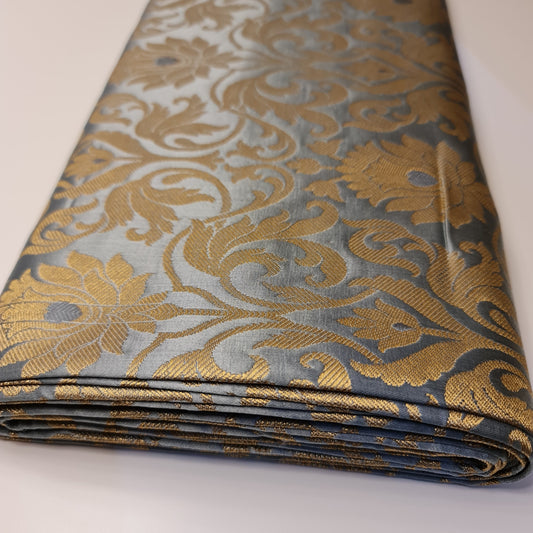 Luxuriöser indischer Banarasi-Brokatstoff mit Blumenmuster, goldmetallic, 111,8 cm, Meterware (SILBERGRAU)