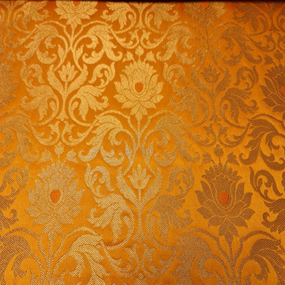 MUSTARD Floral Brocade Jacquard Banarasi Fabric – 44” Wide – Indian Dress, Craft, Costume & Curtain Material (By the Meter)