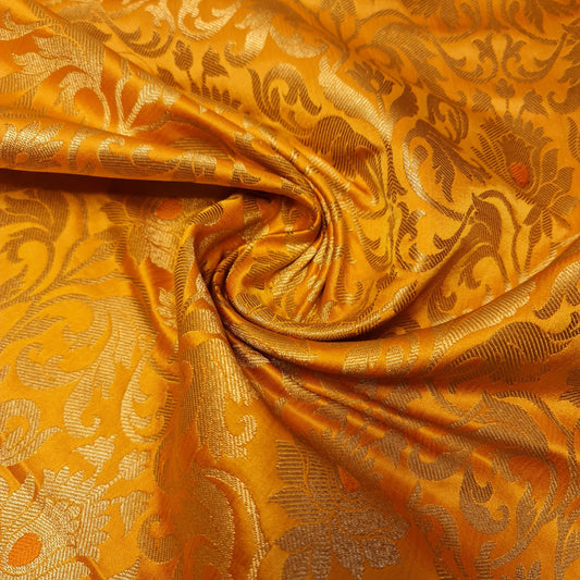 Luxuriöser indischer Banarasi-Brokatstoff mit Blumenmuster, goldmetallic, 111,8 cm, Meterware (SENF)