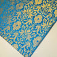 Luxurious Floral Gold Metallic Indian Banarasi Brocade Fabric 44" By The Meter (Turquoise)