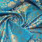 Luxurious Floral Gold Metallic Indian Banarasi Brocade Fabric 44" By The Meter (Turquoise)