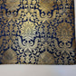 Floral Gold Leaf Damask Metallic Indian Banarasi Brocade Fabric Design 44" Meter (Navy Blue)