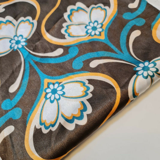 Brown Satin Soft Silk Finish Fabric Floral Print Dress Drape Material 58" Meter