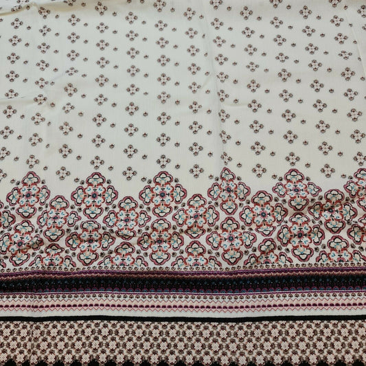 Elfenbeinfarbener Kreppstoff mit Panel-Print, Kleid, Drapierung, Bastelstoff, Meterware, 58"