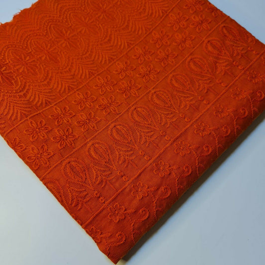NEU FRÜHLING: 100 % Baumwollbatist mit Broderie Anglaise-Stickerei, Kleider-Bastelstoff, 111,8 cm (Orange)