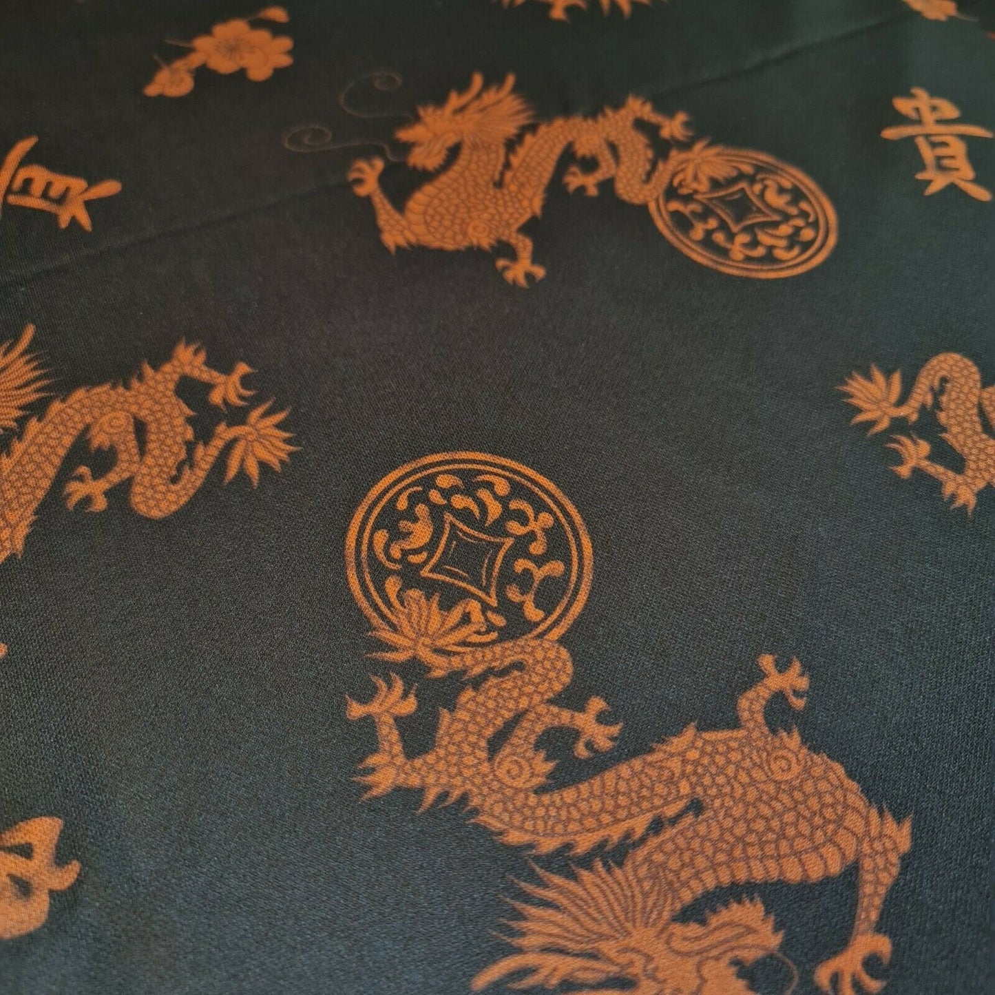 Black Crepe Elastane Jersey Oriental Chinese Dragon Soft Fabric 58" By The Meter