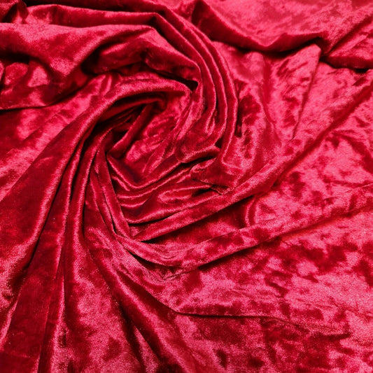 Plain Velvet Fabric Premium Frushed Stretch Dress Craft Wedding Material 60" (Red)